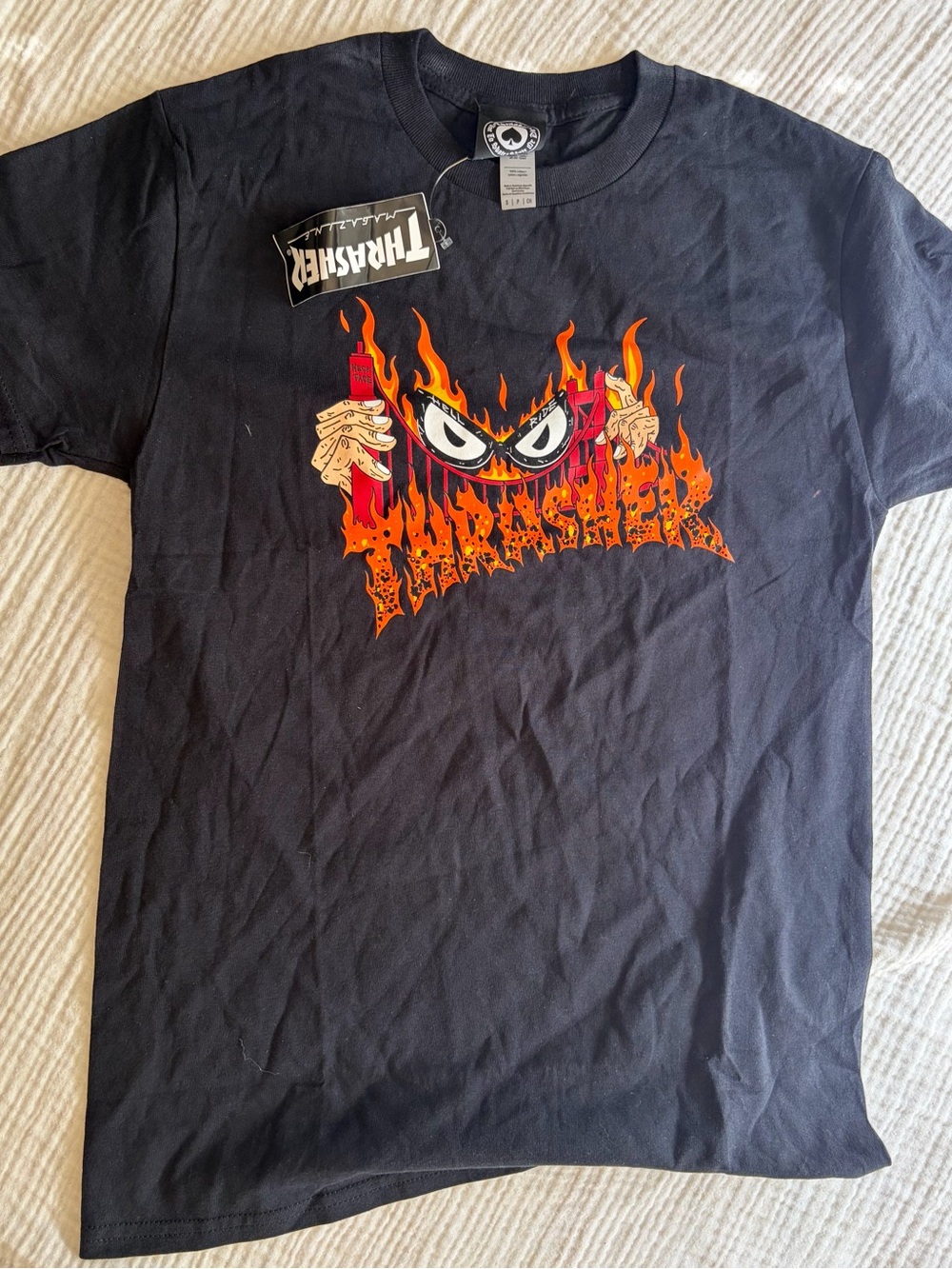 NWT Thrasher Black Flame Logo Tee Men Small